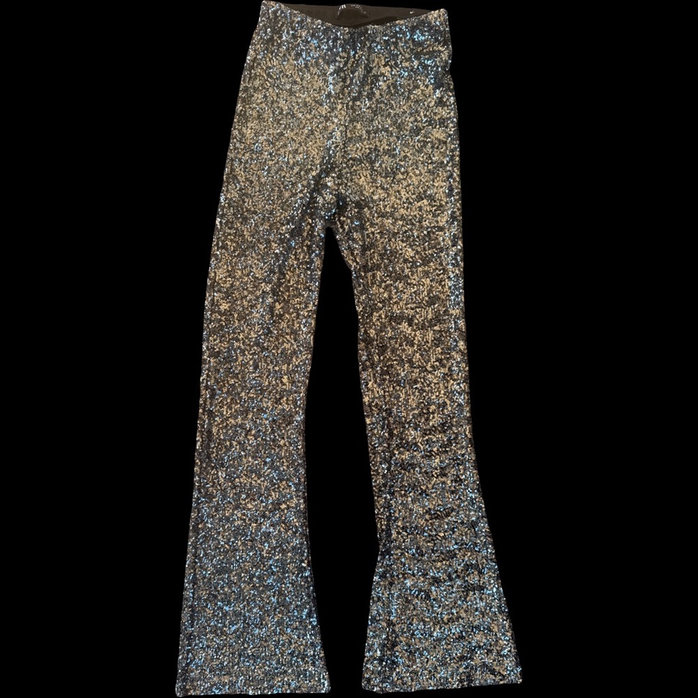 Zara Black Sequin Flare Pants S - Picture 5 of 7